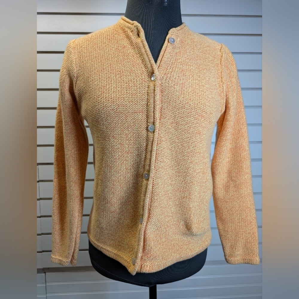 L.L.Bean Womenโs Coral 100% Cotton Cardigan Sweater Small EUC